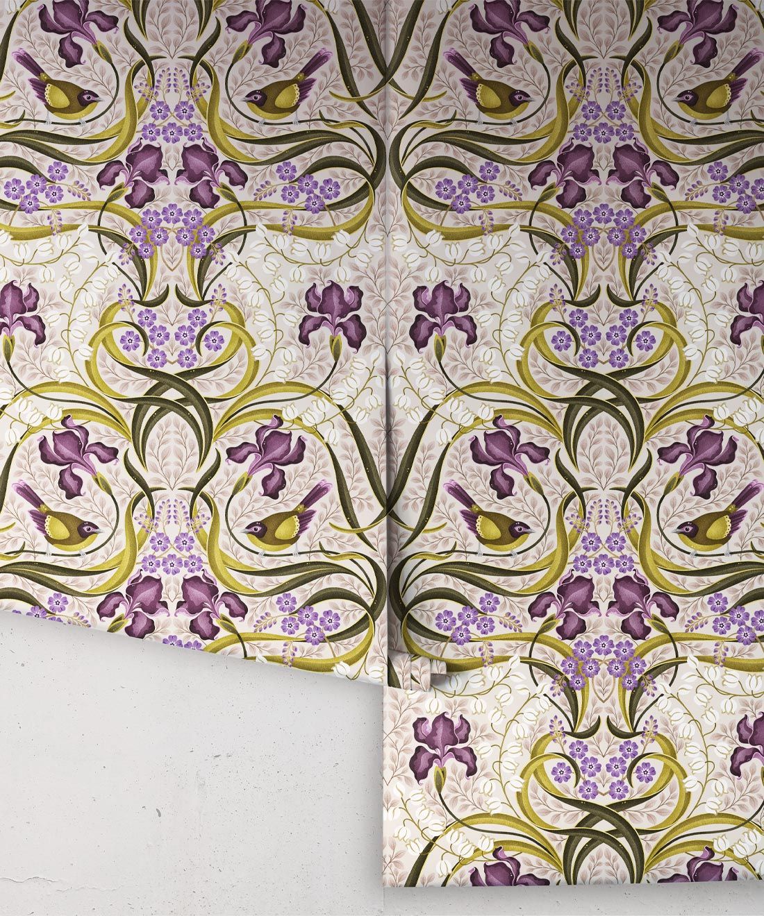 Bellbirds & Iris Wallpaper • French Lavender • Rolls