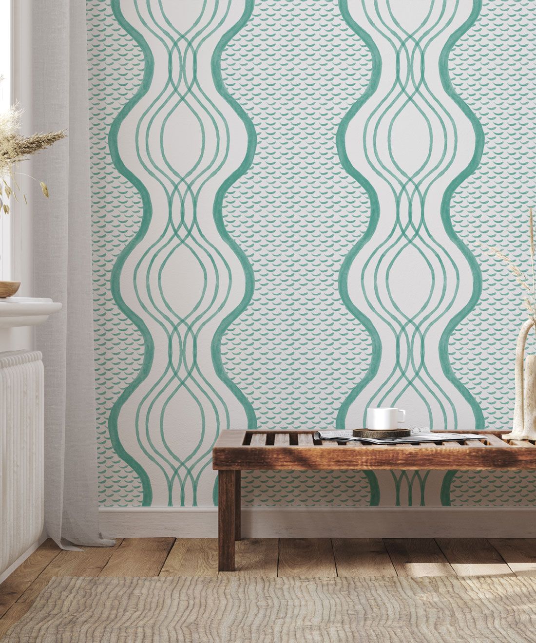 Wavy Lines Wallpaper • Green • Insitu