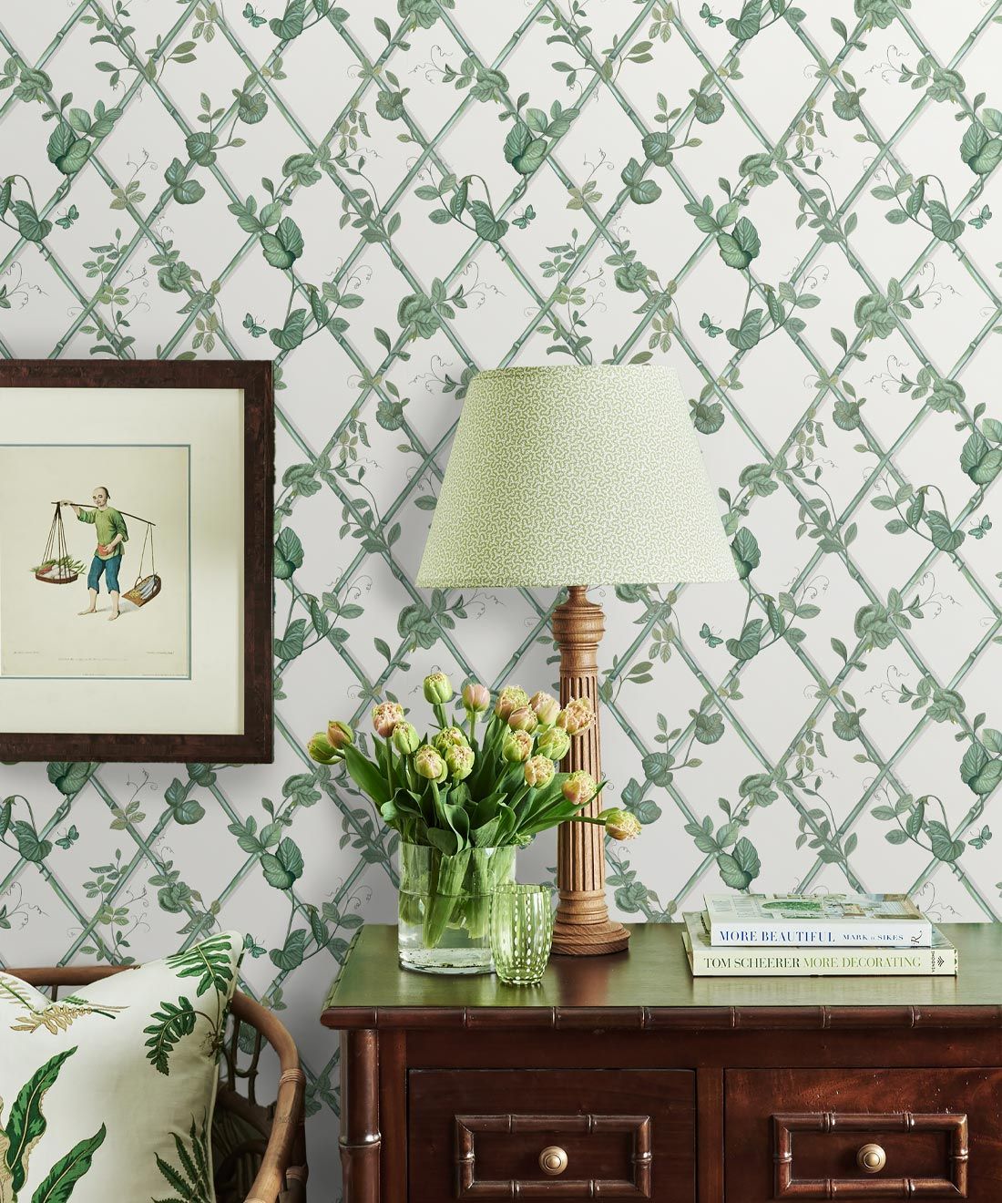 Petite Ivy Wallpaper • Irish Linen & Green • Insitu