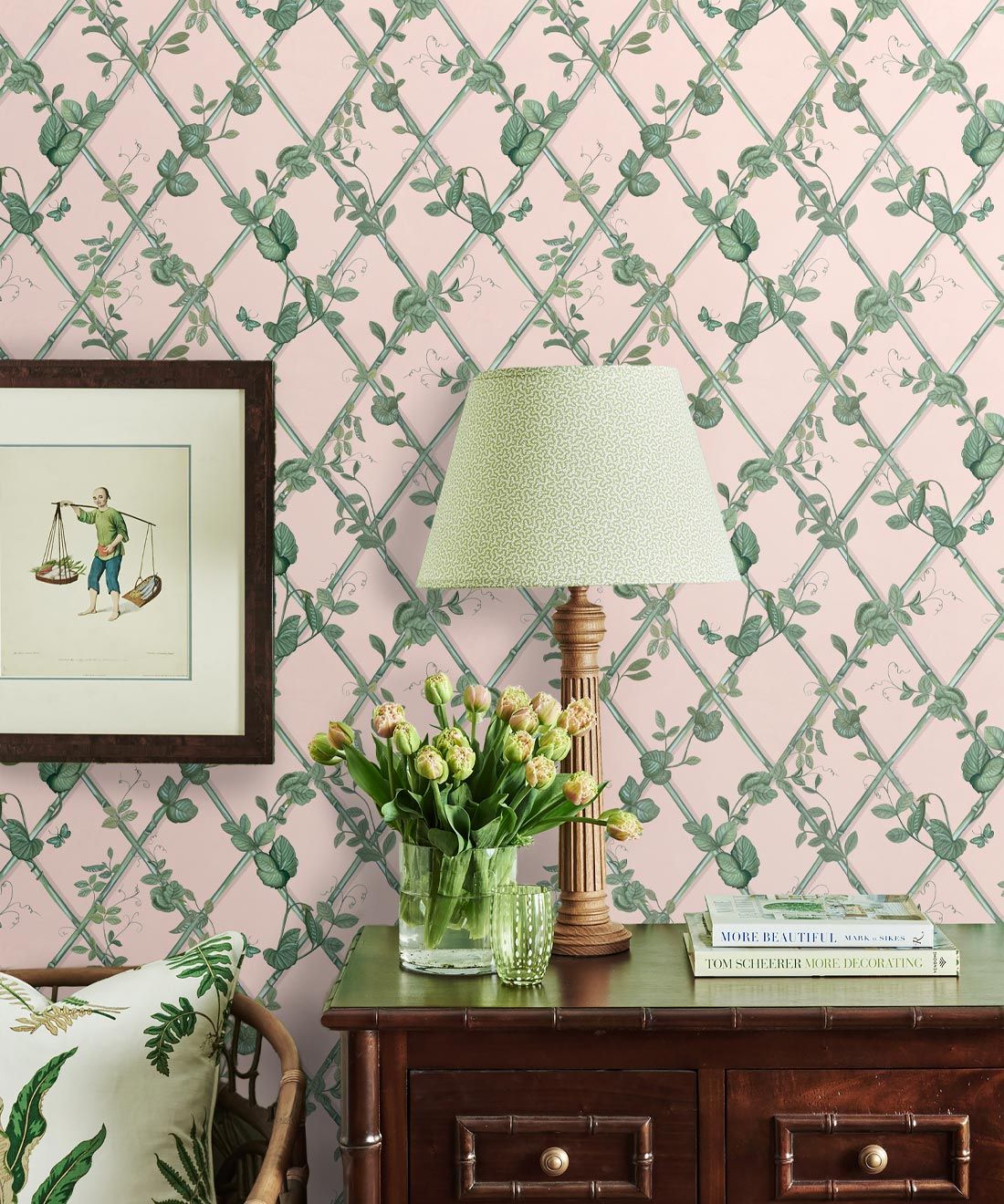 Petite Ivy Wallpaper • Pink & Green • Insitu