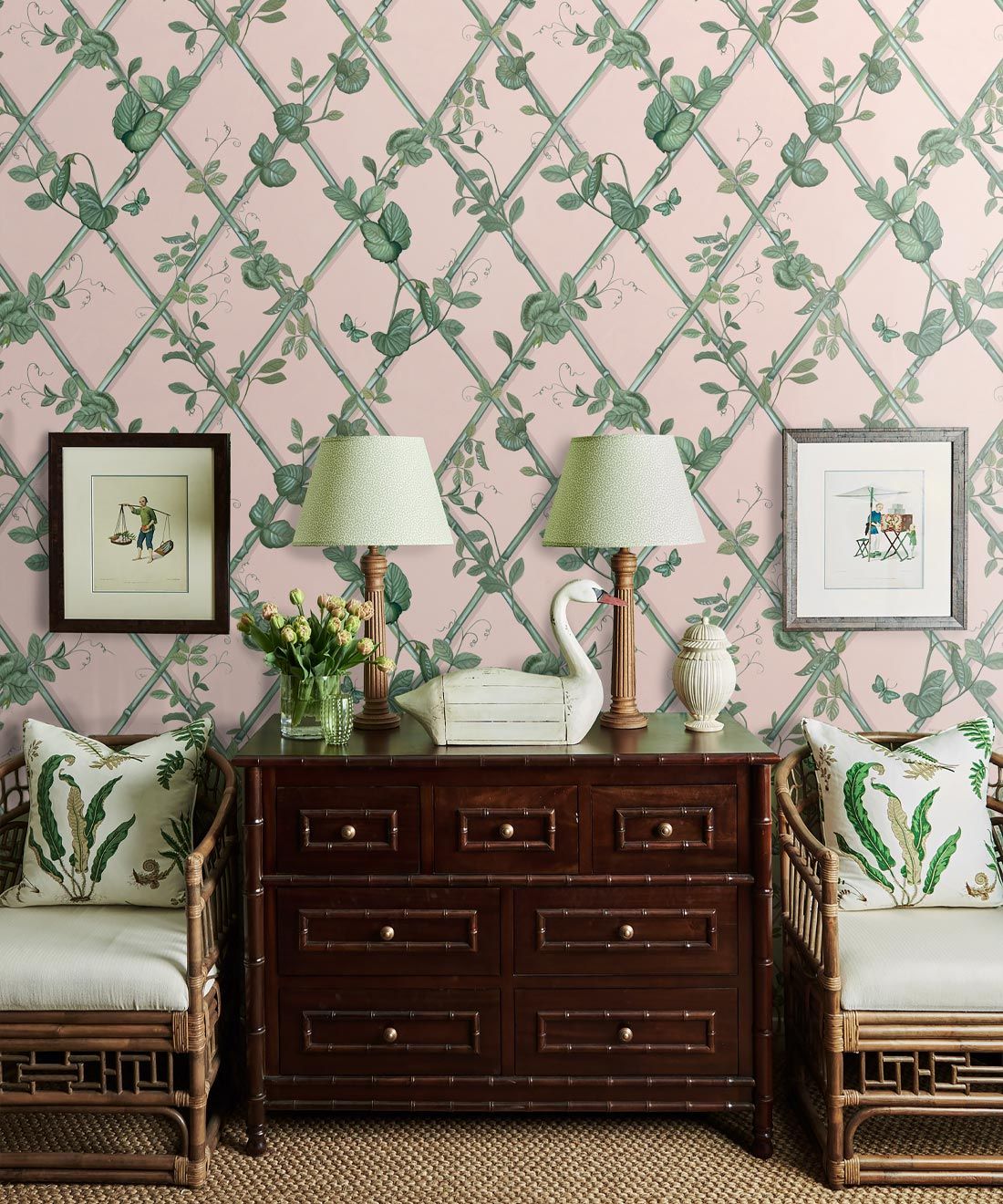 Grande Ivy Wallpaper • Pink & Green • Insitu