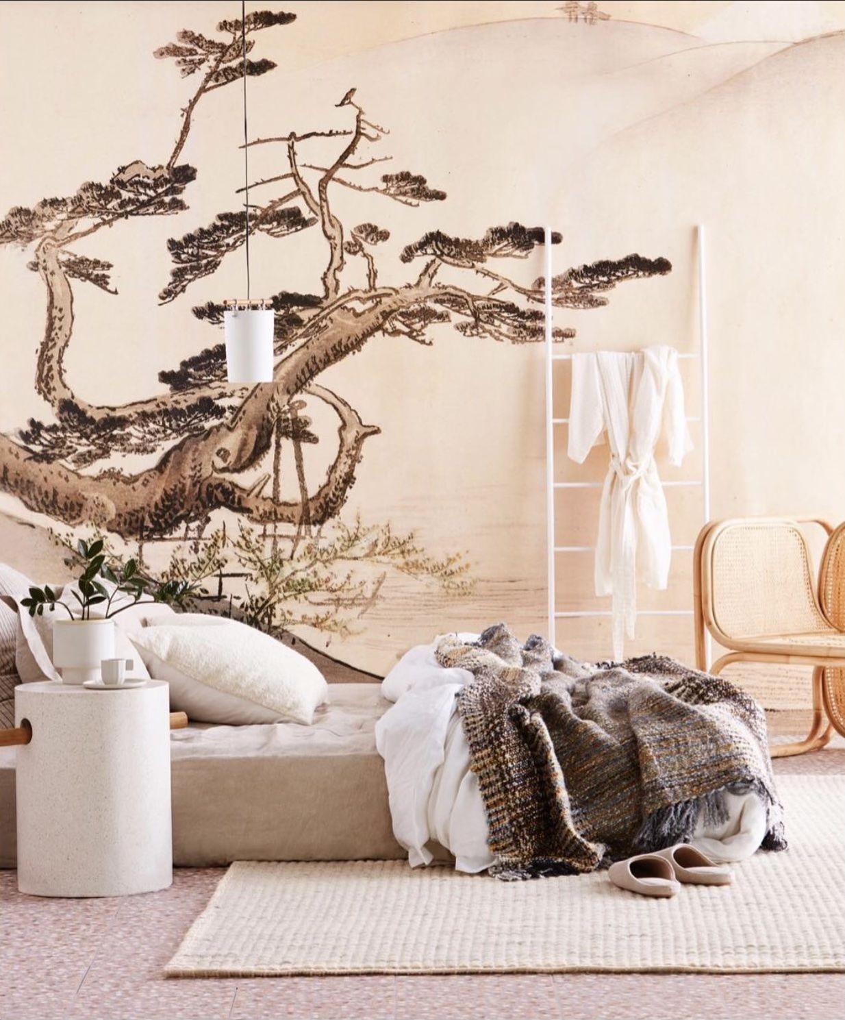 Japanese mural in bedroom