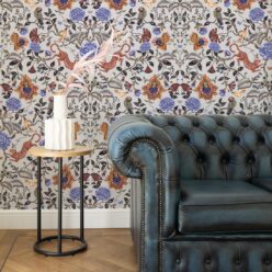 Playful Tiger Wallpaper • Grey • Insitu