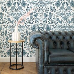 Playful Tiger Wallpaper • Silver Blue • Insitu
