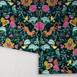 Playful Tiger Wallpaper • Teal • Rolls