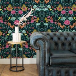 Playful Tiger Wallpaper • Teal • Insitu