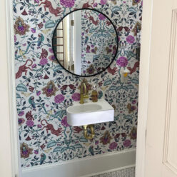 Playful Tiger Wallpaper • White • Powder Room Installation by Mallory Brame