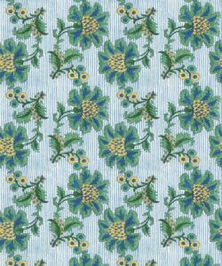 French Floral Wallpaper • Indigo Green Stripe • Swatch