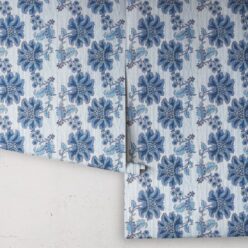 French Floral Wallpaper • Indigo Ivory Stripe • Rolls