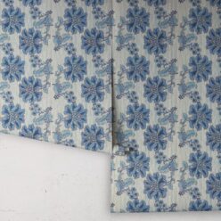 French Floral Wallpaper • Indigo Natural Stripe • Rolls