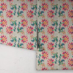 French Floral Wallpaper • Multi Natural Stripe • Rolls