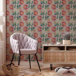 French Floral Wallpaper • Multi Natural Stripe • Insitu