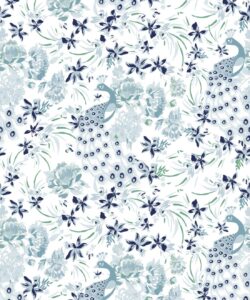 Peonies & Peacocks Wallpaper • Bosco Blue • Swatch