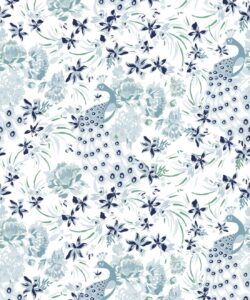 Peonies & Peacocks Wallpaper • Bosco Blue • Swatch