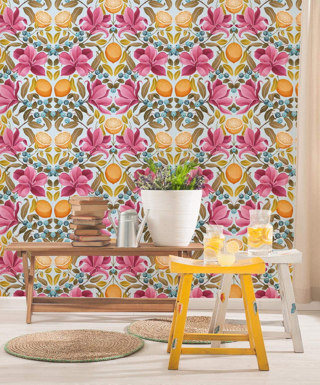 Lemons & Magnolia Wallpaper • Spring • Insitu