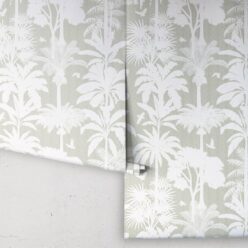 Cockatoo Palms Wallpaper • Sage Linen • Rolls