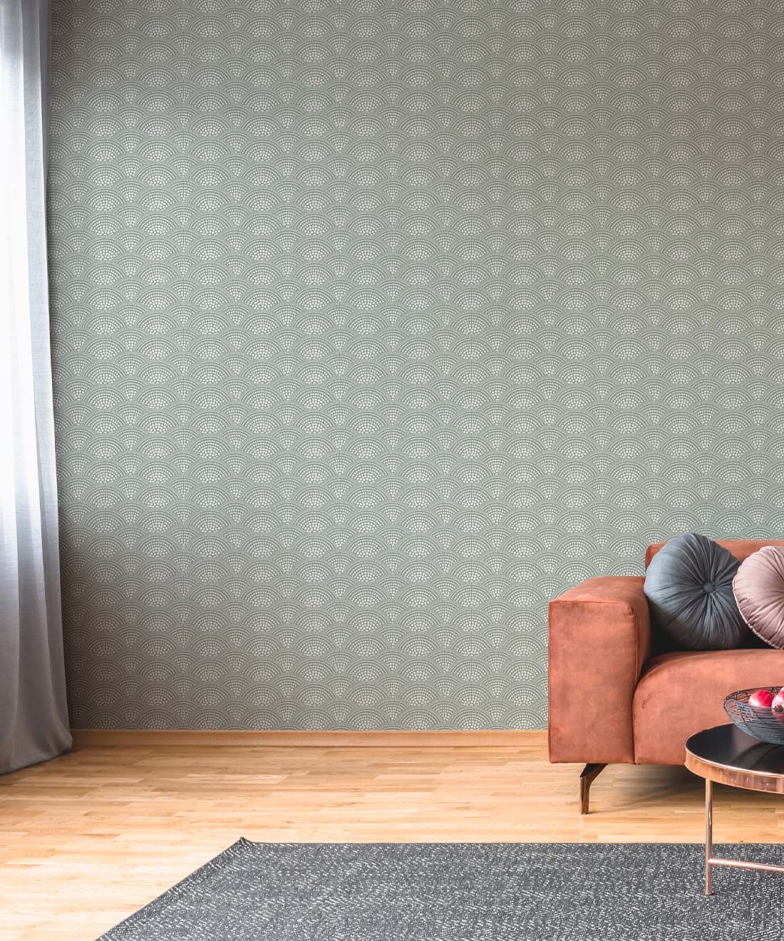 Dot Scallop Wallpaper • Olive Green • Insitu