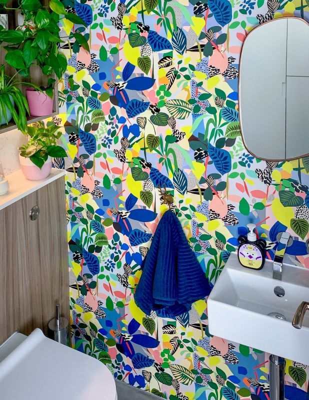 Hockney Wallpaper • Fun Colorful Powder Room Wallpaper