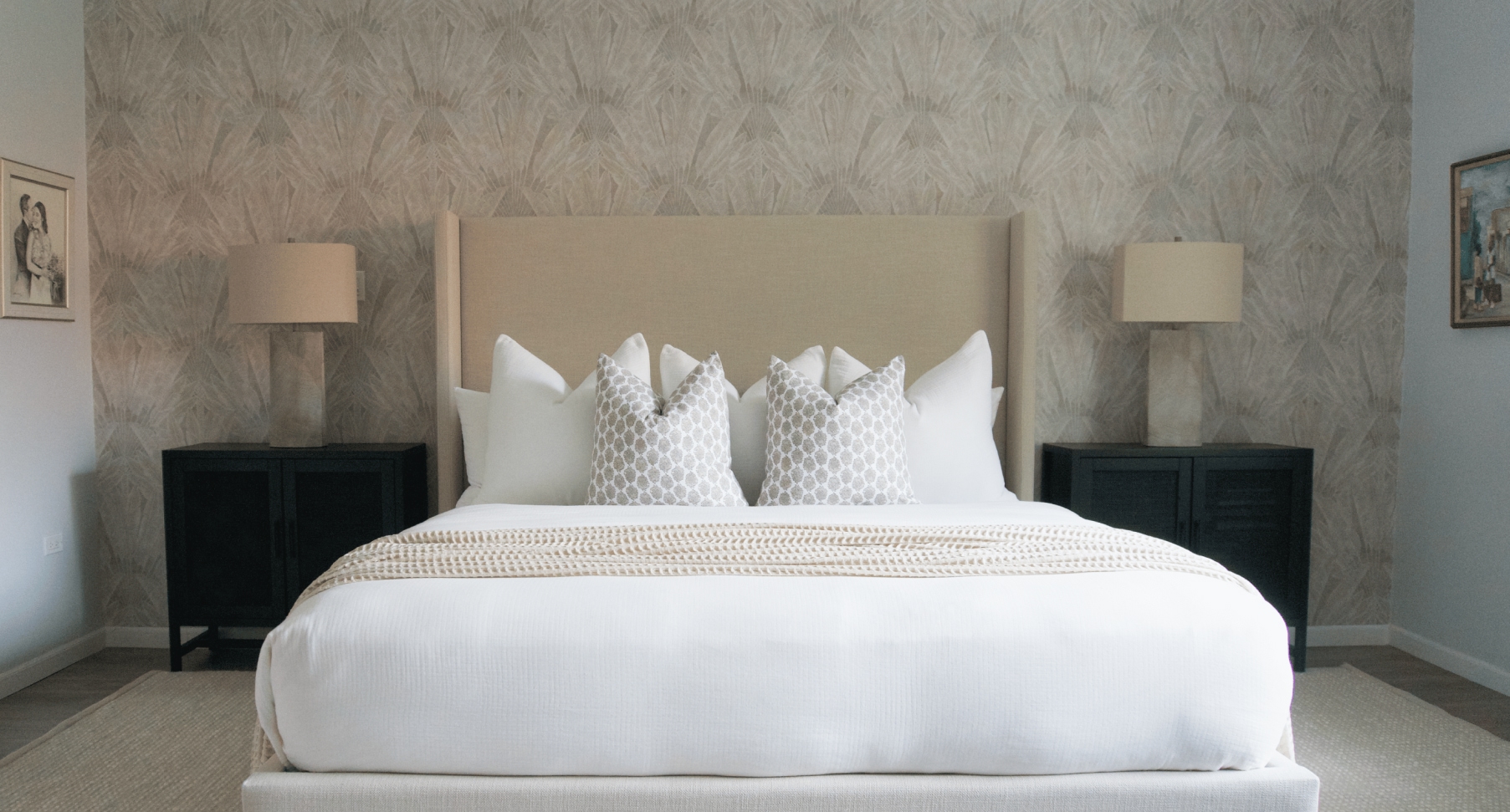 Casa Tropikana Interiors • Jamaica • Kingston 6 Dream Bedroom Makeover • Travelers Palm Wallpaper