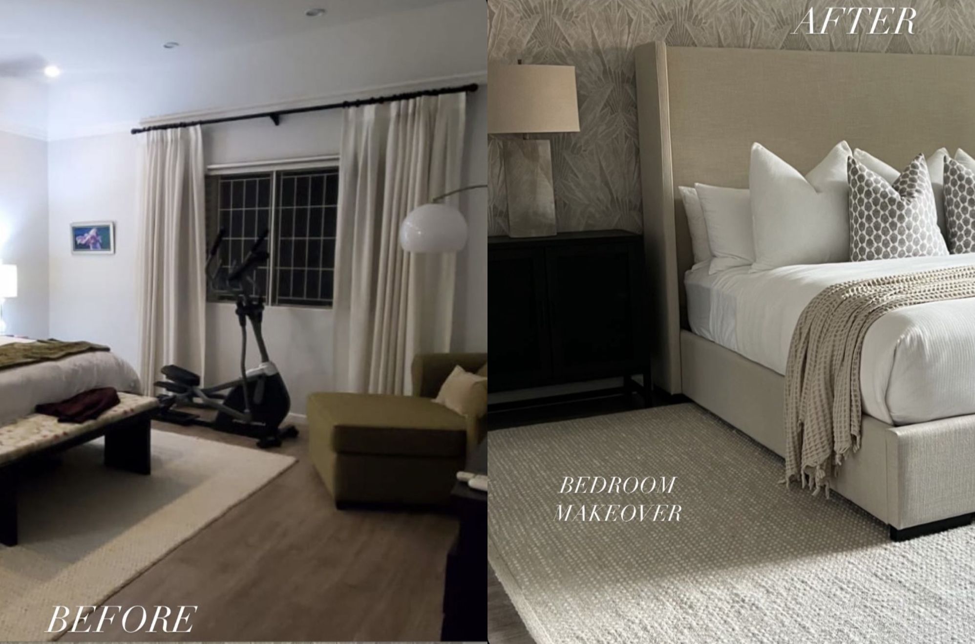 Casa Tropikana Interiors • Jamaica • Kingston 6 Dream Bedroom Makeover • Travelers Palm Wallpaper Before & After