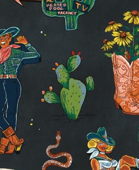 Milton & King Studio • Trail Tales Wallpaper • Colorway: Vegas • Swatch • Lookbook