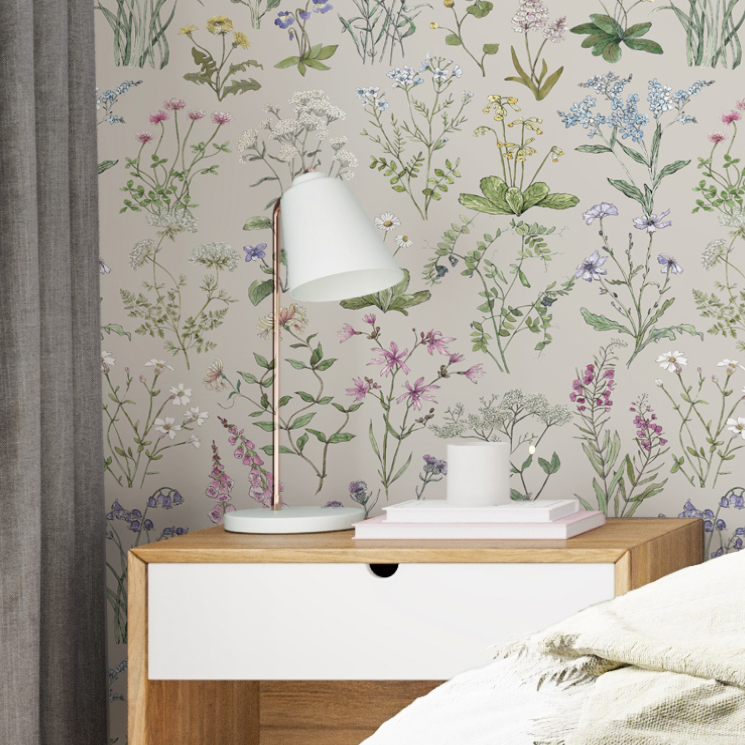 Wallpaper Republic - Floral Emporium Collection - Lookbook - Gallery Image - Wild Meadow- Stone - Insitu