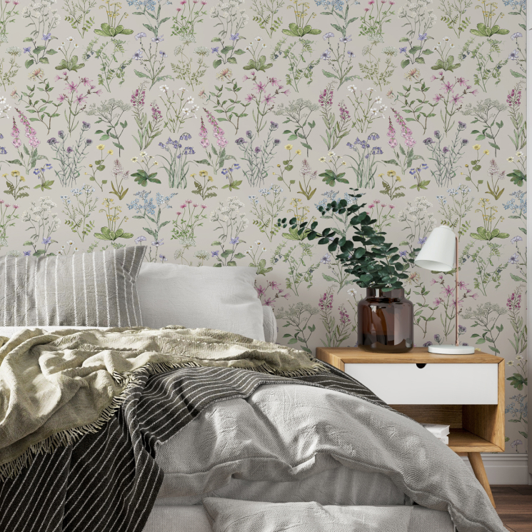 Wallpaper Republic - Floral Emporium Collection - Lookbook - Gallery Image - Wild Meadow- Stone - Insitu