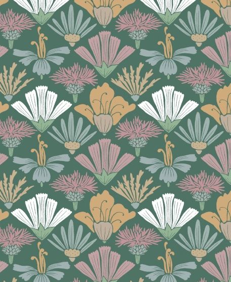 Fanned Flower Wallpaper - by Wallpaper Republic - In The Bloom Collection - Lookbook - Swatch - Colorway: Forest Green