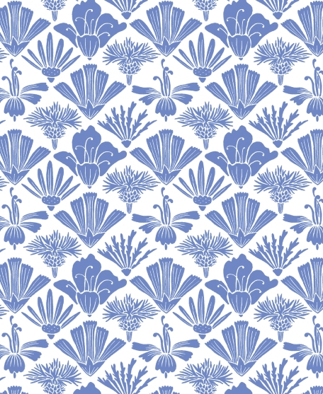 Fanned Flower Wallpaper - by Wallpaper Republic - In The Bloom Collection - Lookbook - Swatch - Colorway: Blue