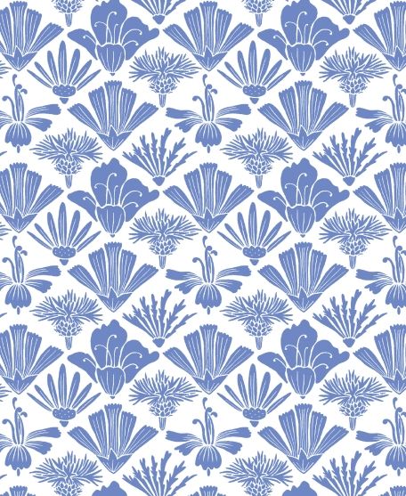 Fanned Flower Wallpaper - by Wallpaper Republic - In The Bloom Collection - Lookbook - Swatch - Colorway: Blue