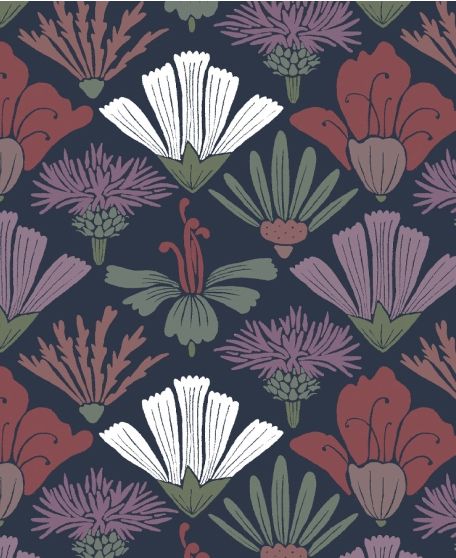 Fanned Flower Wallpaper - by Wallpaper Republic - In The Bloom Collection - Lookbook - Swatch - Colorway: Night