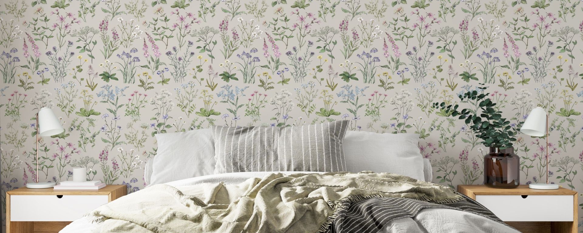 Wild Meadow Wallpaper - Colorway: Stone - Insitu - Floral Emporium Collection