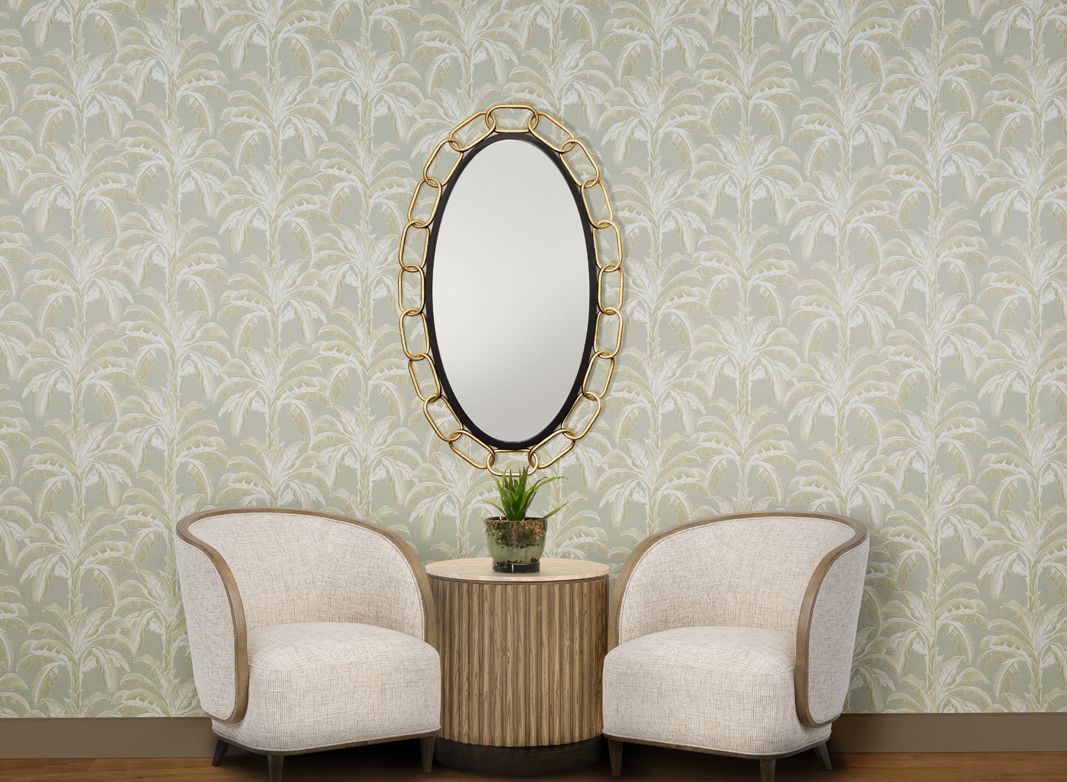 Havana Banana Wallpaper with Varaluz Mirror Landscape • Modern vs Contemporary Wallpaper