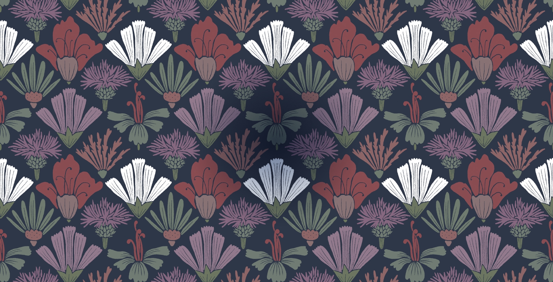 Fanned Flower Wallpaper - by Wallpaper Republic - In The Bloom Collection - Colorway: Night