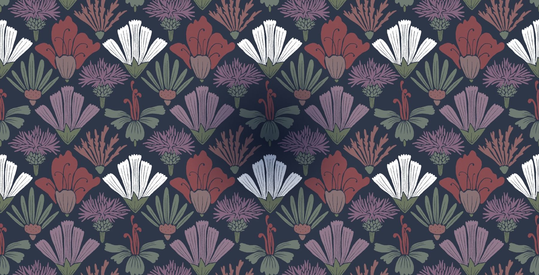 Fanned Flower Wallpaper - by Wallpaper Republic - In The Bloom Collection - Colorway: Night