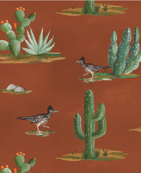 Roadrunner Wallpaper - Western Collection - Lookbook - Colorway: Rust