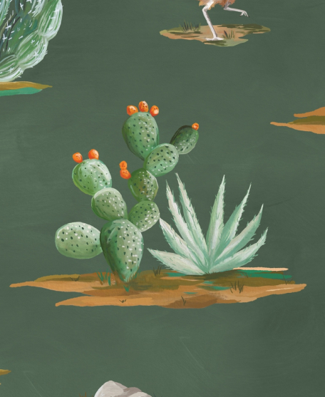 Roadrunner Wallpaper - Western Collection - Lookbook - Colorway: Evergreen