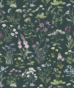 Wallpaper Republic - Floral Emporium Collection - Wild Meadow - Dark Green - Swatch