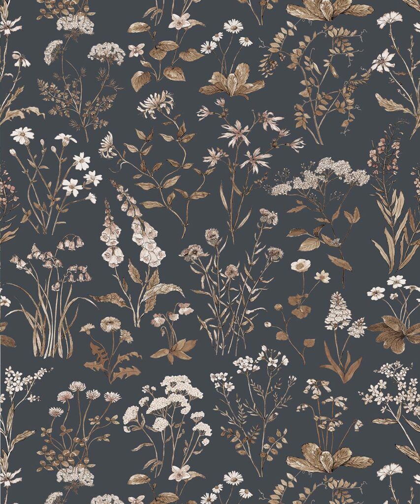 Wallpaper Republic - Floral Emporium Collection - Meadows Antique - Charcoal - Swatch