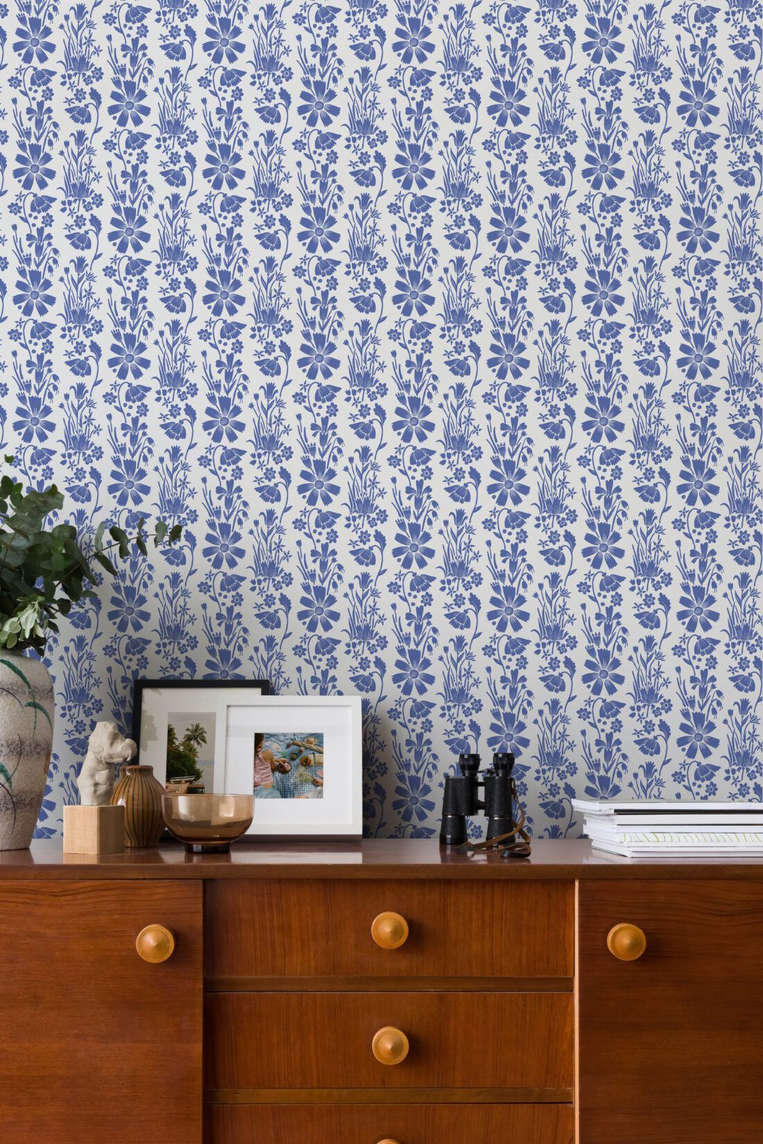 In The Bloom Collection - Wallpaper Republic - Corsage Wallpaper - Colorway: Cornflower Blue - Insitu