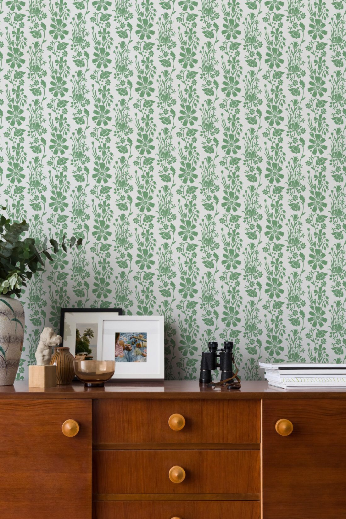 In The Bloom Collection - Wallpaper Republic - Corsage Wallpaper - Colorway: Pear Green - Insitu