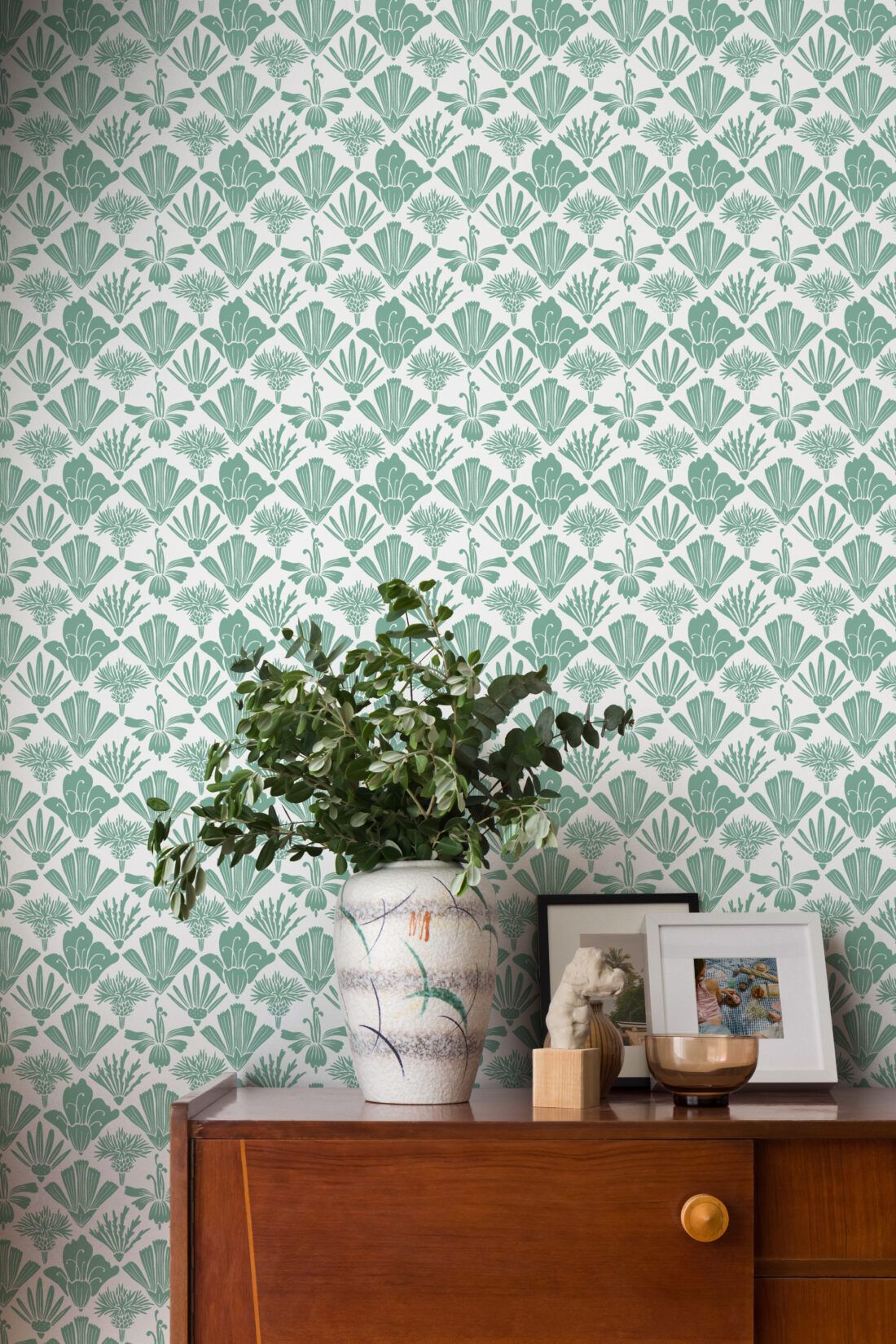 In The Bloom Collection - Wallpaper Republic - Corsage Wallpaper - Colorway: Green - Insitu