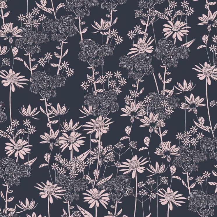 London Street Flowers Wallpaper - Colorway: Deep Blue - by Wallpaper Republic - In The Bloom Collection - Insitu