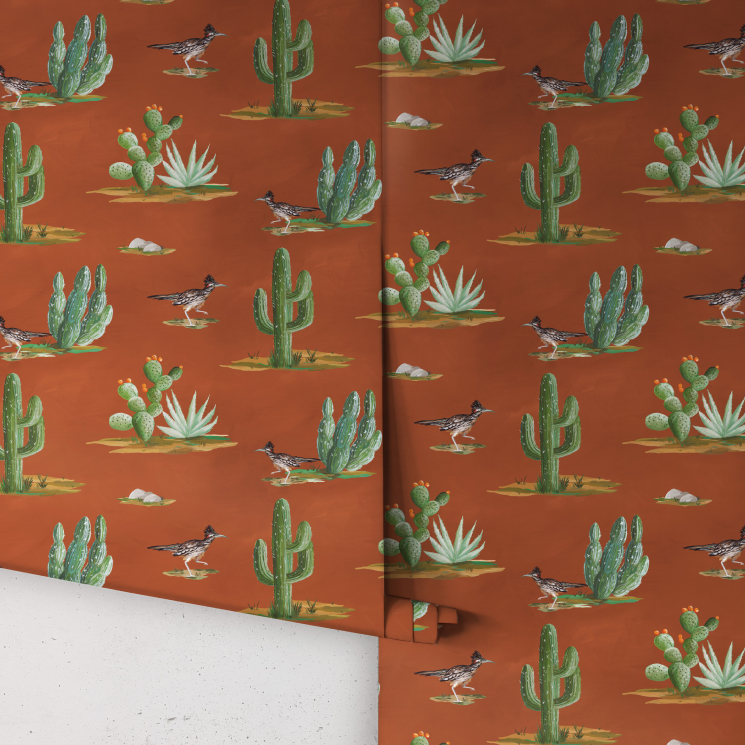 Western Collection - Lookbook - Gallery Image 01 - Roadrunner Wallpaper - Roll - Colorway: Rust