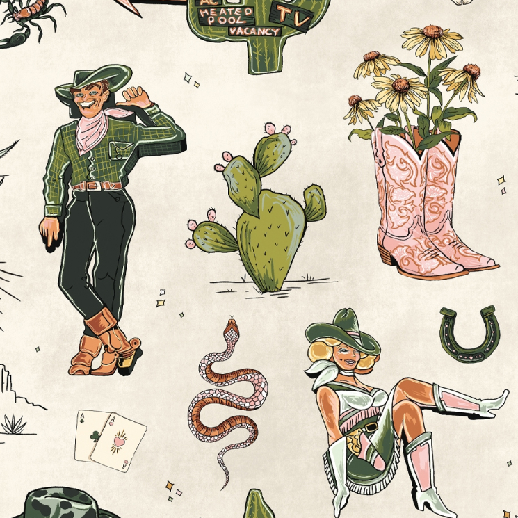 Western Collection - Lookbook - Gallery Image 01 - Trail Tales Wallpaper - Swatch - Colorway: Dusty