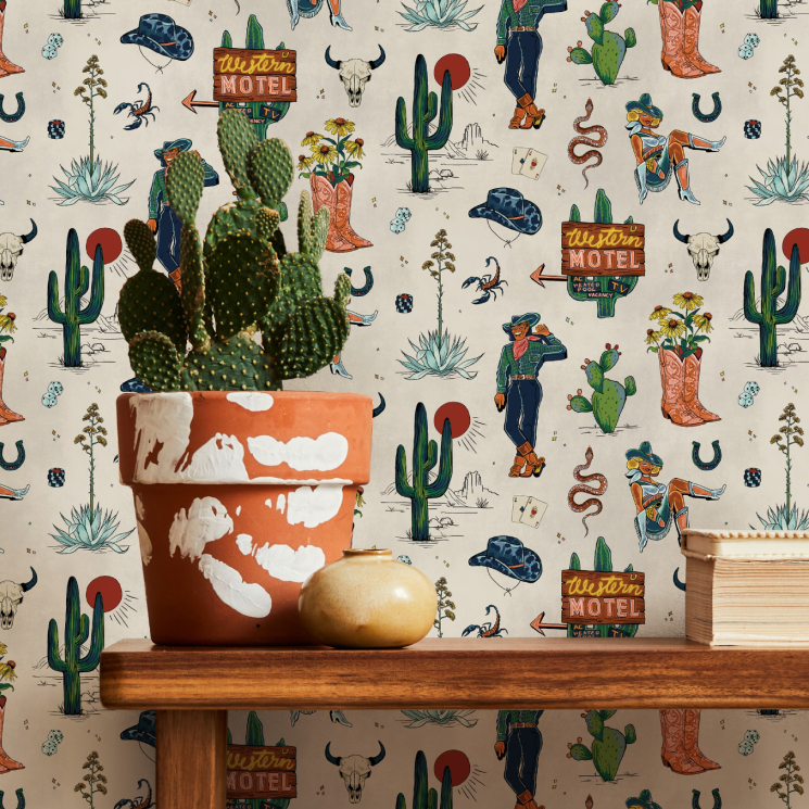 Western Collection - Lookbook - Gallery Image 01 - Trail Tales Wallpaper - Swatch - Colorway: Saffron