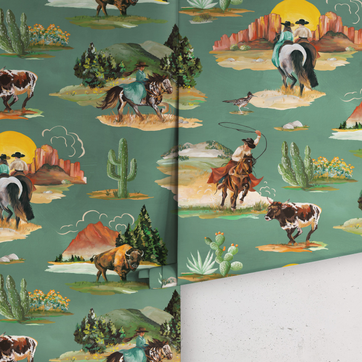 Western Collection - Lookbook - Gallery Image 01 - Frontier Wallpaper - Swatch - Colorway: Turquoise