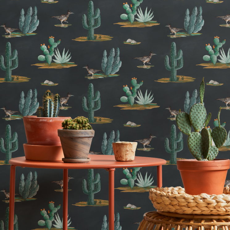 Western Collection - Lookbook - Gallery Image 01 - Roadrunner Wallpaper - Insitu - Colorway: Navy