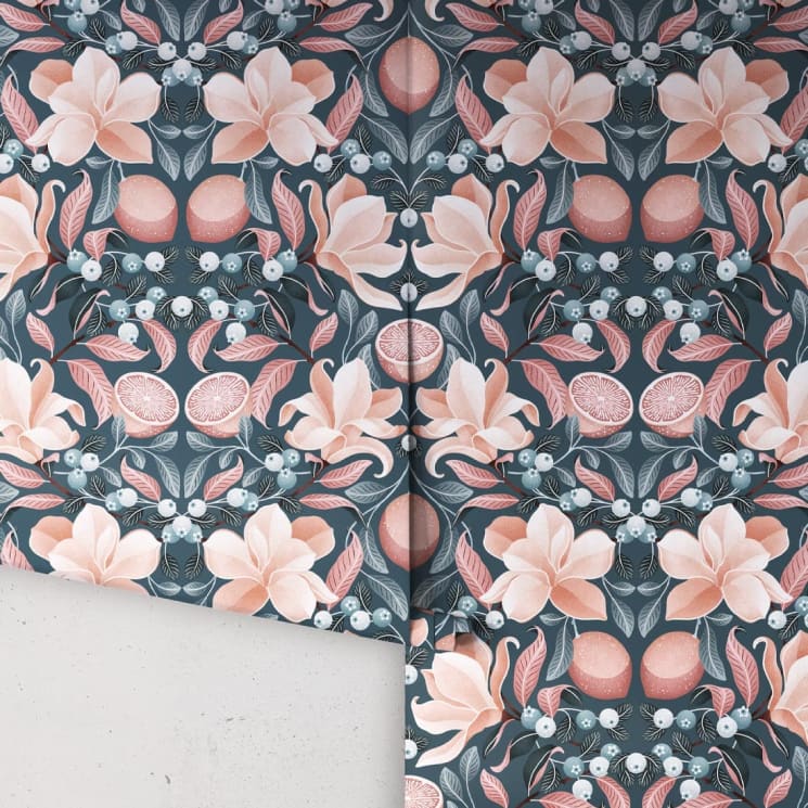 Lemon and Magnolia - Lookbook Gallery - Colorway: Slate Blue & Peach - Roll