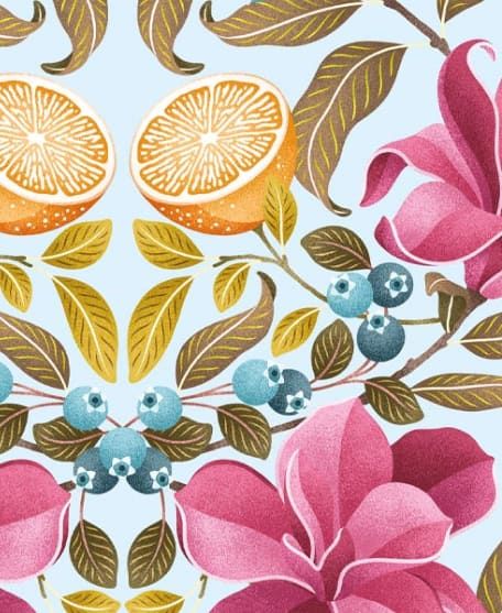 Lemons and Magnolia Wallpaper - Colorway : Spring